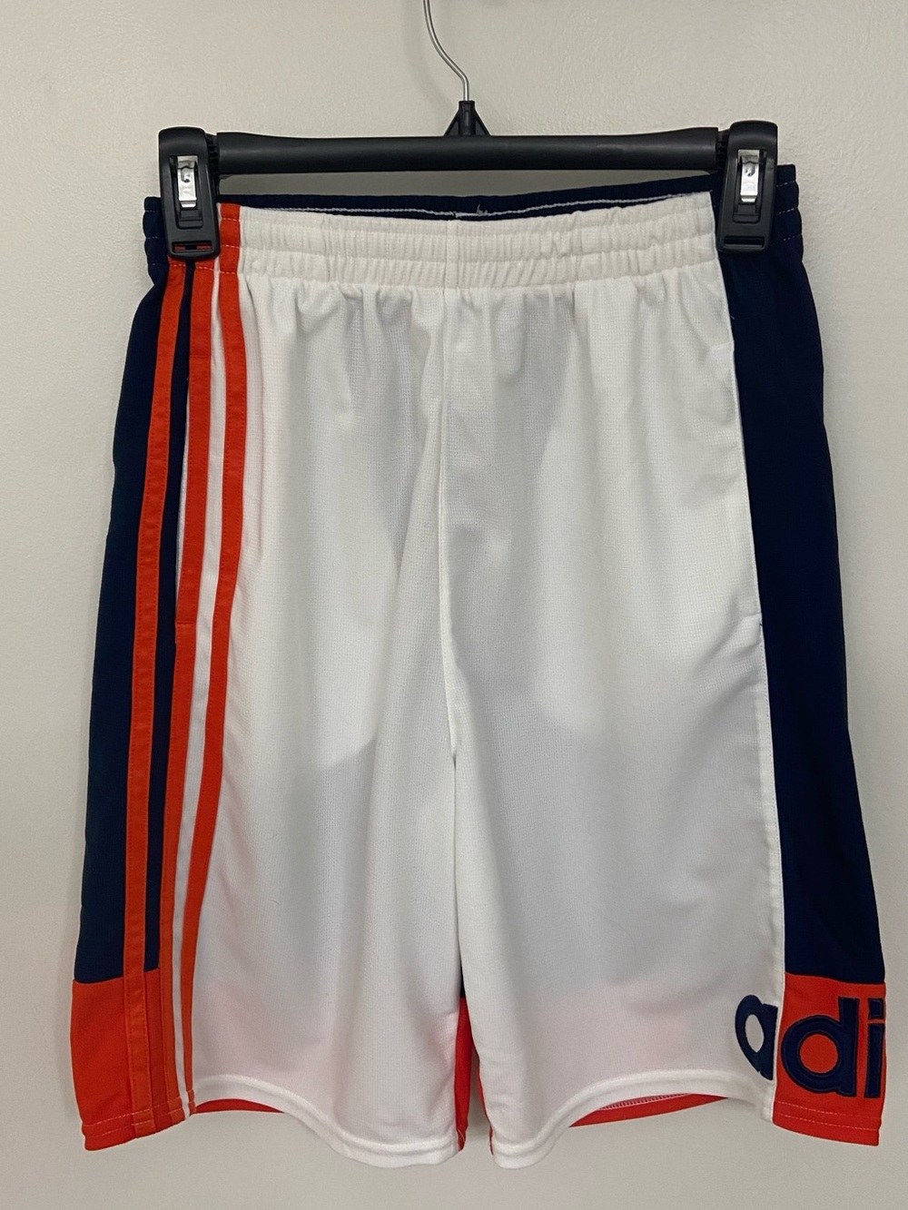 Y2K Adidas White Shorts with Navy and Orange Trim